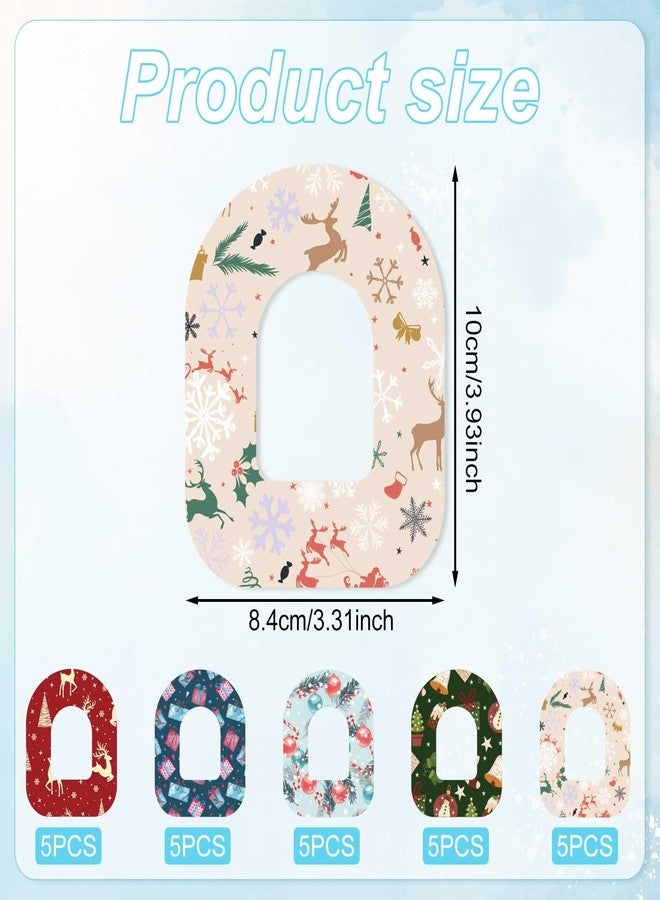 XIHIRCD 25pcs Christmas Style Sensor Covers Adhesive Patches, Non-Woven Fabric Overpatches Waterproof CGM Sensor Sticker Tapes Accessories for Omnipod 5 - Image 2